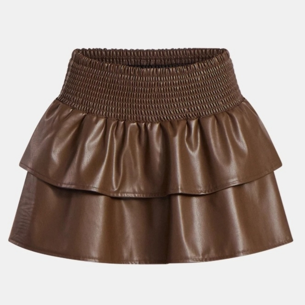 No Boundaries Brown Faux Leather Tiered Mini Skirt - Picture 7 of 7